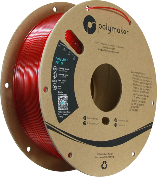 Polymaker PolyLite PETG Filament Prozorno rdeča 1,75mm 1kg