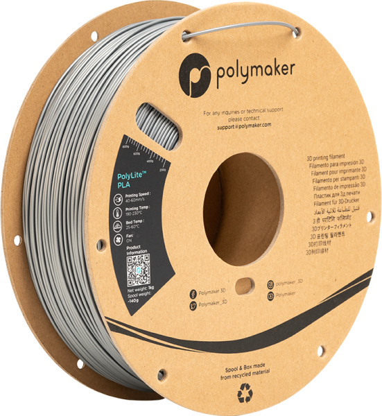 Polymaker PolyLite PLA Filament Jekleno siva 1,75mm 1kg