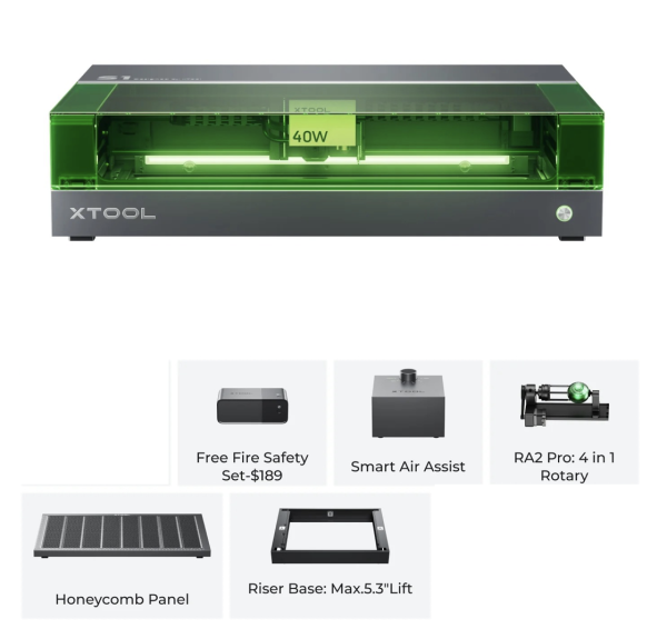 xTool S1 laserski rezalnik z zaprto diodo 40 W vse v enem paketu